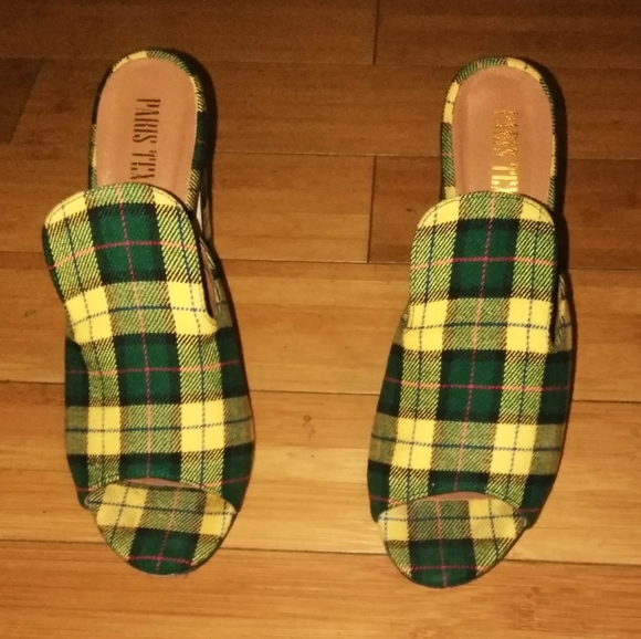 Green and Yellow TARTAIN PLAID Platform Mule SZ 41 - Picture 3 of 7